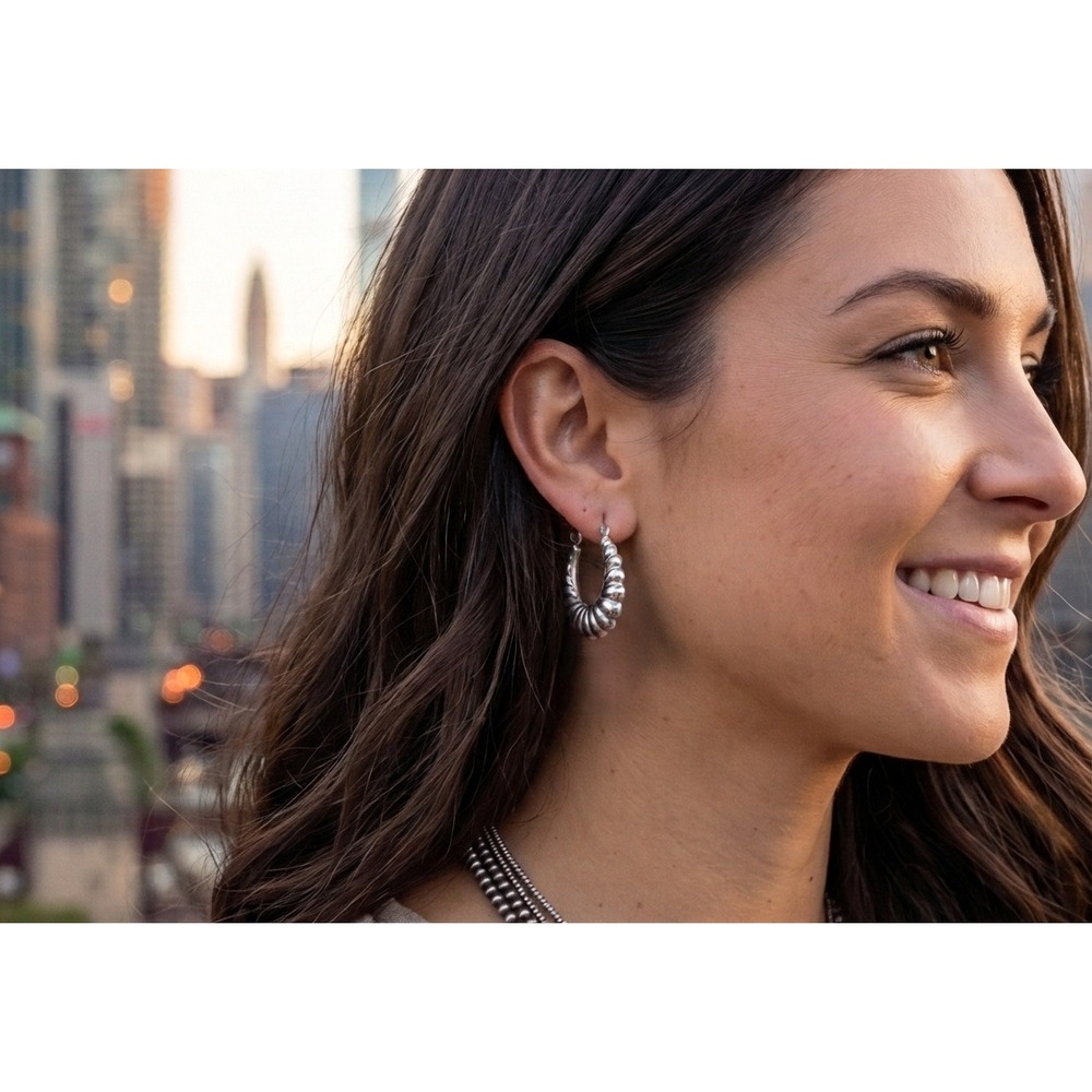 Sterling Silver Melon Hoops Fluted Style Statement Earrings Jewelry